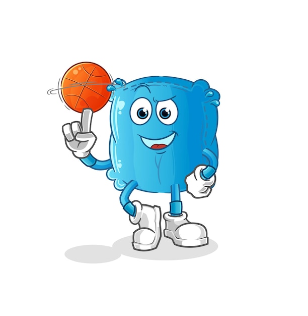 Kussen spelen basketbal mascotte. cartoon vector