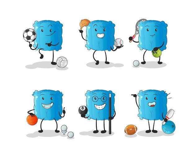 Kussen sport set karakter cartoon mascotte vector