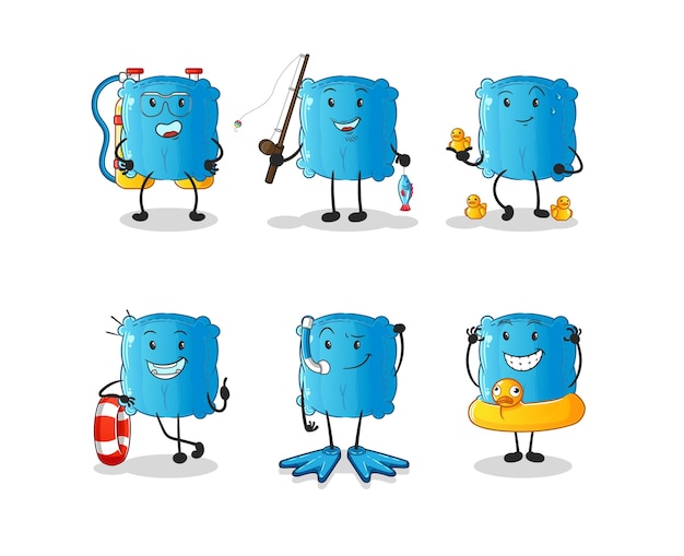 Kussen water activiteit groep cartoon mascotte vector