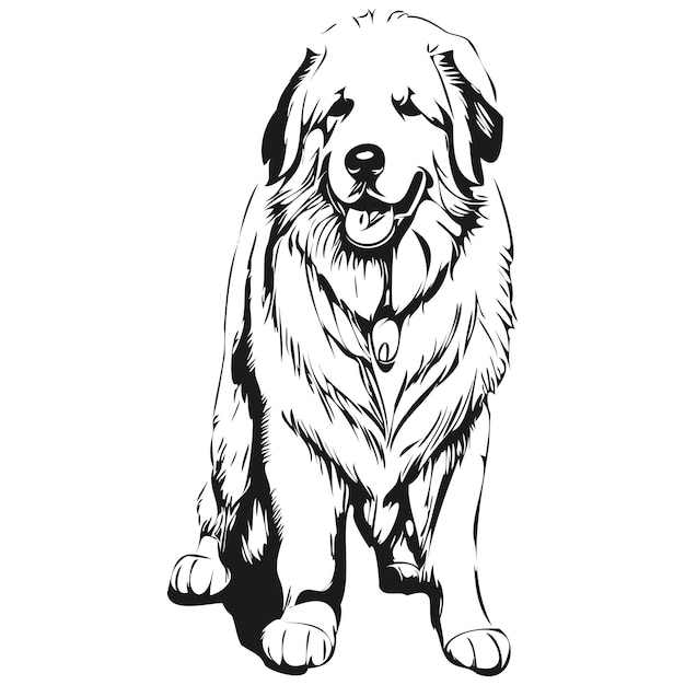 Kuvaszok dog hand drawn logo drawing black and white line art pets illustration