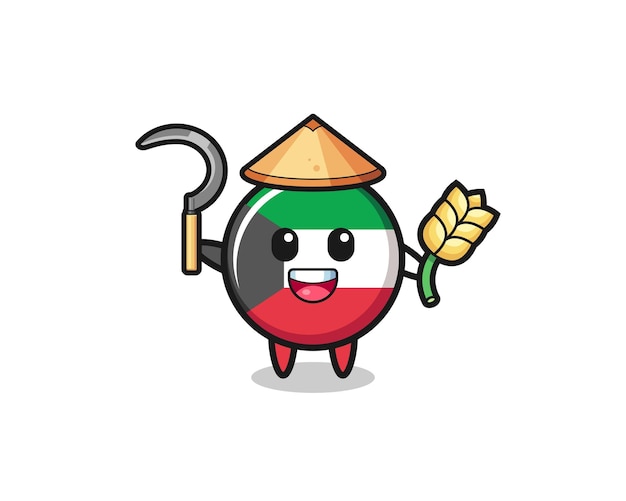 Kuwait flag Asian farmer holding paddy