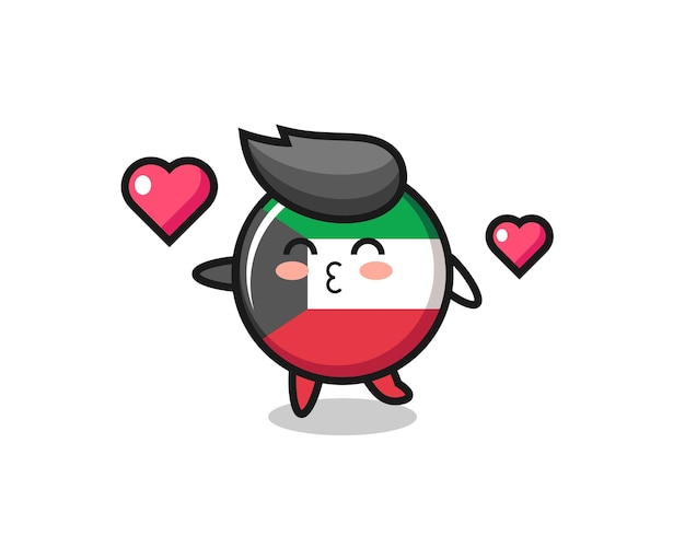 Kuwait flag badge character cartoon with kissing gesture , cute design