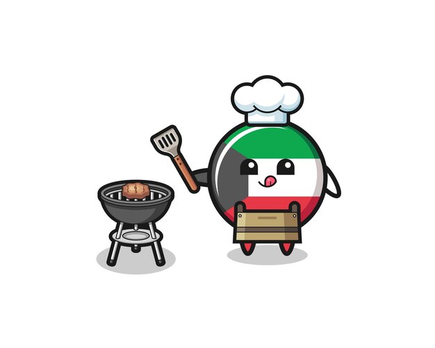 Шеф-повар барбекю флага Кувейта с грилем