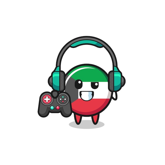 Mascotte del giocatore della bandiera del kuwait che tiene un controller di gioco