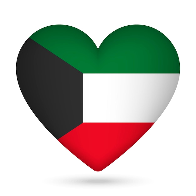 Kuwait flag in heart shape Vector illustration