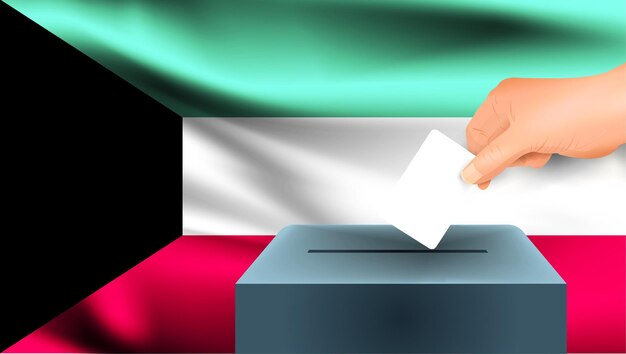 Kuwait flag, male hand voting with Kuwait flag concept idea background