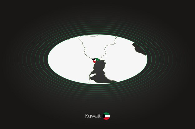 Kuwait map in dark color oval map with neighboring countries