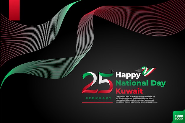 Kuwait National day 25th February with flag wave background