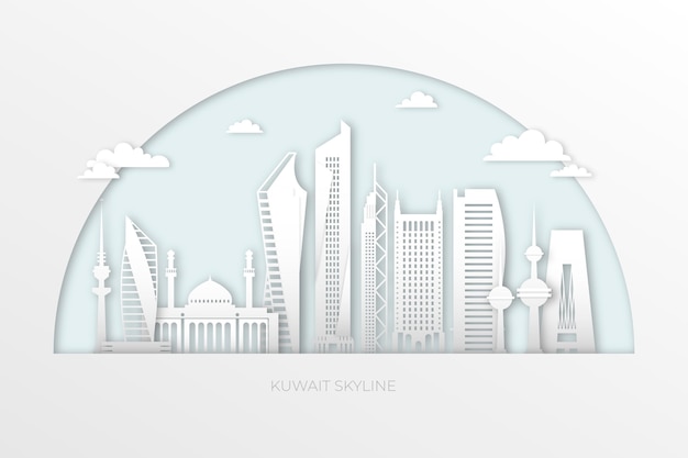 Vector kuwait skyline in paper style