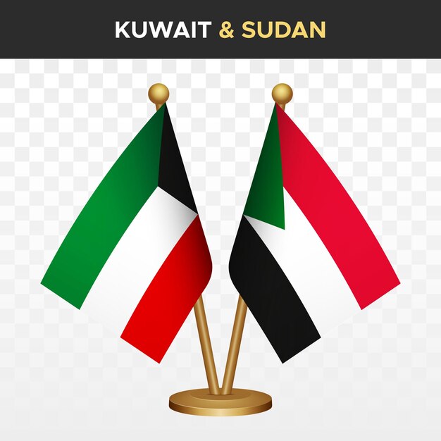 Vettore bandiere del kuwait contro il sudan 3d a scrivania a piedi bandiera del kuwait illustrazione vettoriale