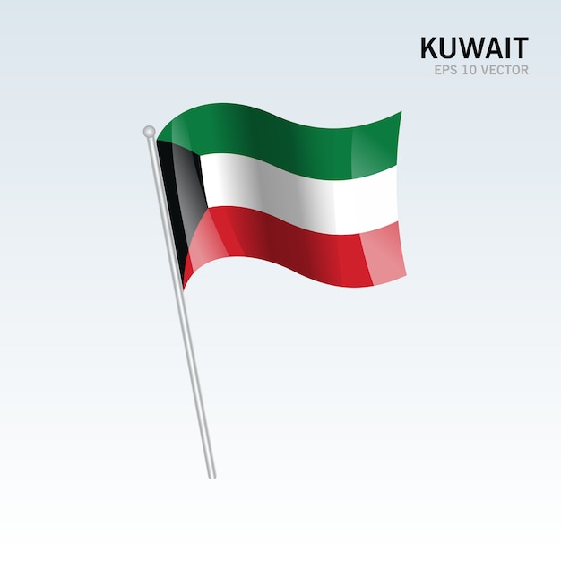 Bandiera sventolante del kuwait isolato su sfondo grigio