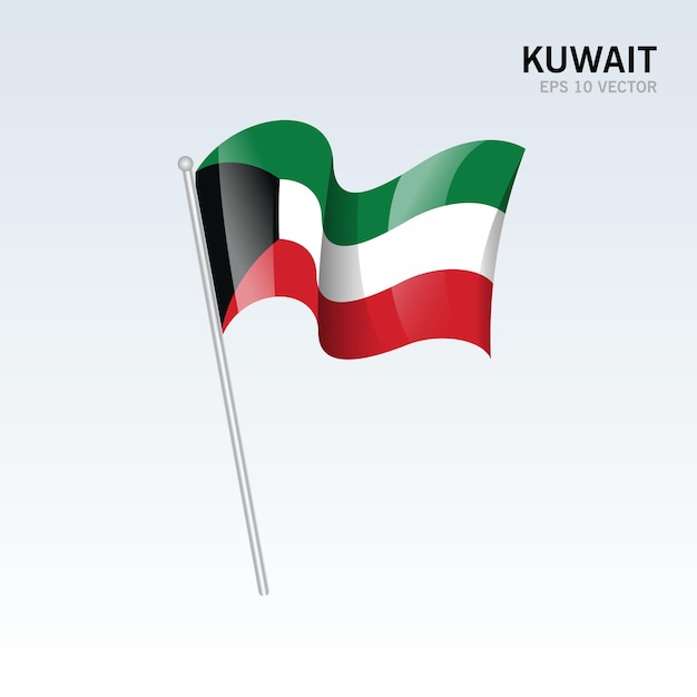 Kuwait waving flag isolated on gray