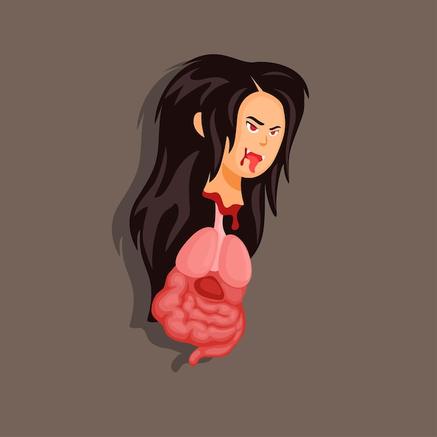 Vector kuyang indonesian ghost folklore girl head her viscera outside body character vector