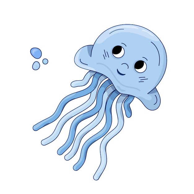 Kwallen blauwe cartoon vectorillustratie met luchtbel Geïsoleerde Oceaan dier Marine thema