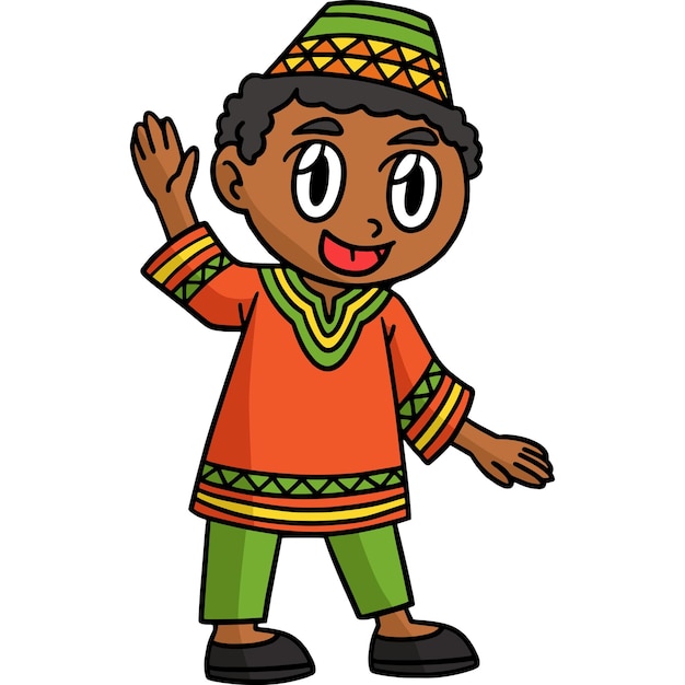 Vettore kwanzaa afro ragazzo cartone animato colorato clipart