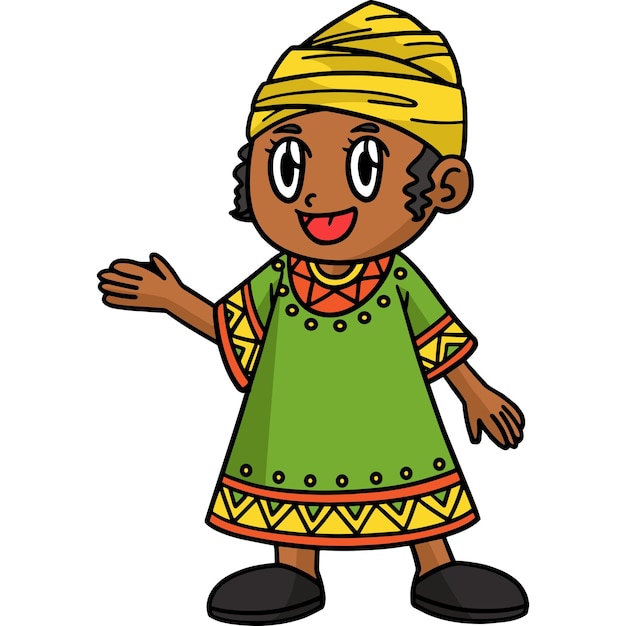 Kwanzaa Afro Girl мультяшный цветной клипарт