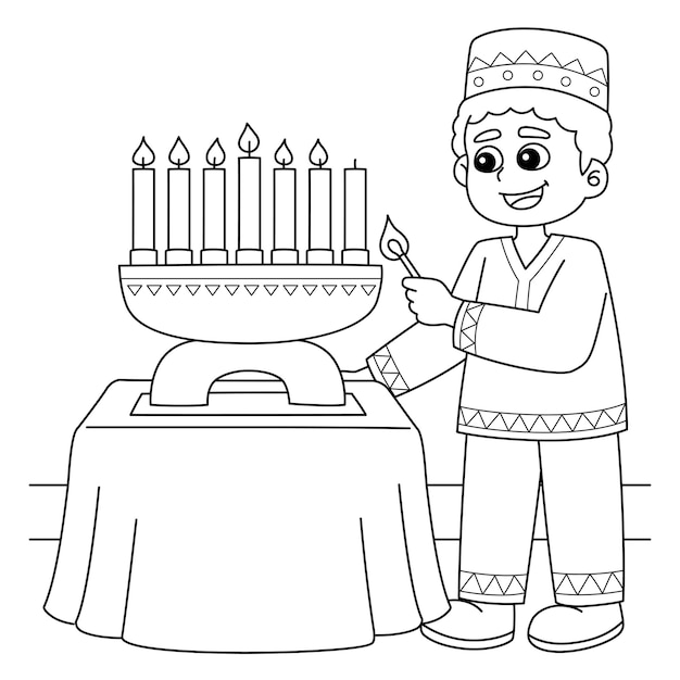 Kwanzaa Boy Lighting Kinara Coloring Page