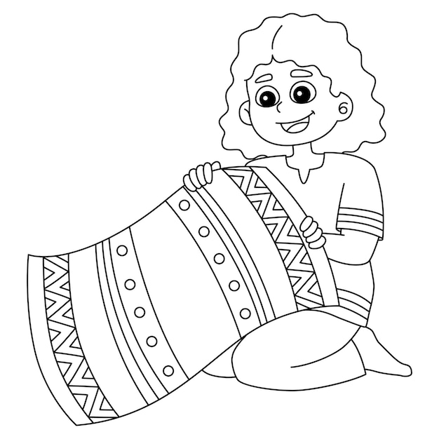 Vector kwanzaa girl holding mkeka isolated coloring page