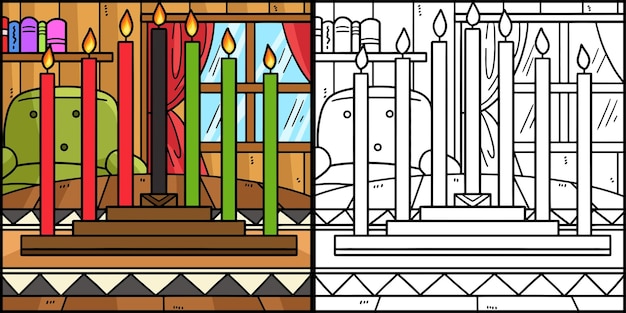 Kwanzaa Kinara Coloring Page Colored Illustration