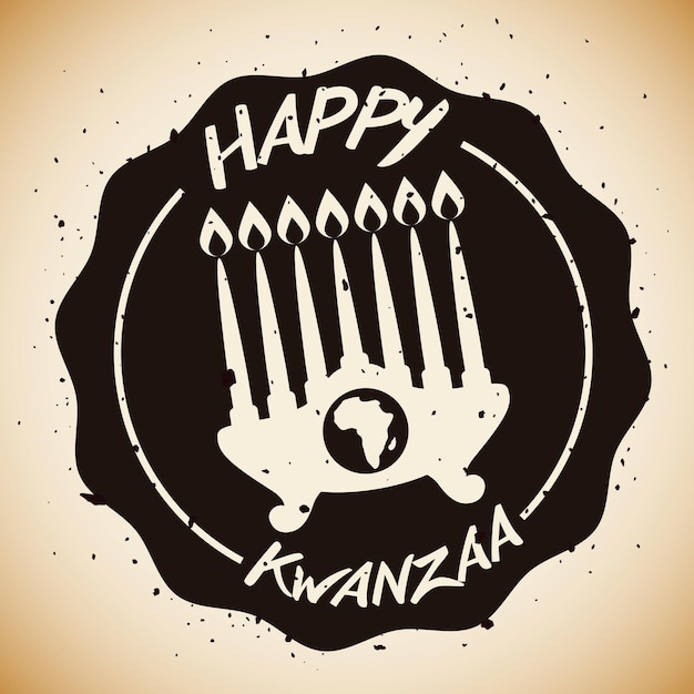 Kwanzaa kinara with Africa map and greeting message