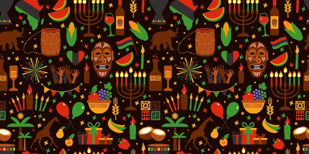 Kwanzaa naadloos patroon van Afrika met traditionele gekleurde en symbolen Bruine exotische achtergrond