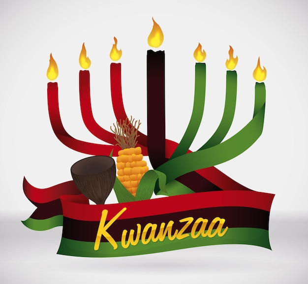 Vector kwanzaa traditional flag like kinara with crop and cup