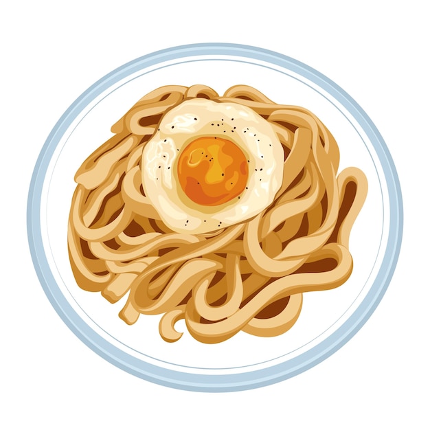Kwetiaw Noodle Fried Egg Food Vector Illustratie