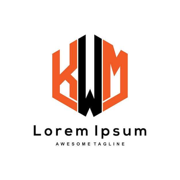 Kwm letter polygon shape logo design