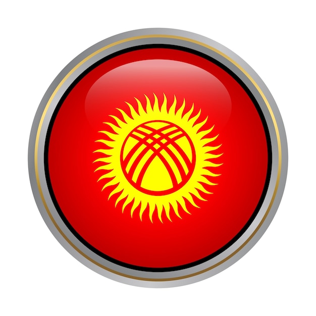 Kyrgyzstan flag circle shape button glass texture on white