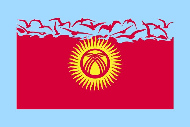 Флаг Кыргызстана с концепцией свободы Флаг Кыргызстана превращается в вектор летающих птиц
