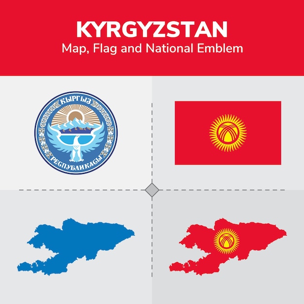 Kyrgyzstan Map, Flag and National Emblem 