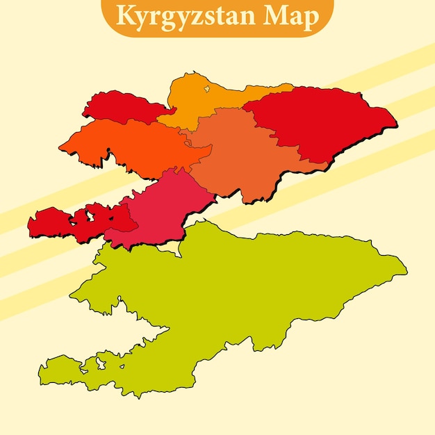 キルギスタンの地図 ベクトル 地域と都市の線と すべての地域を満たす