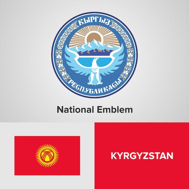 Kyrgyzstan National Emblem and flag