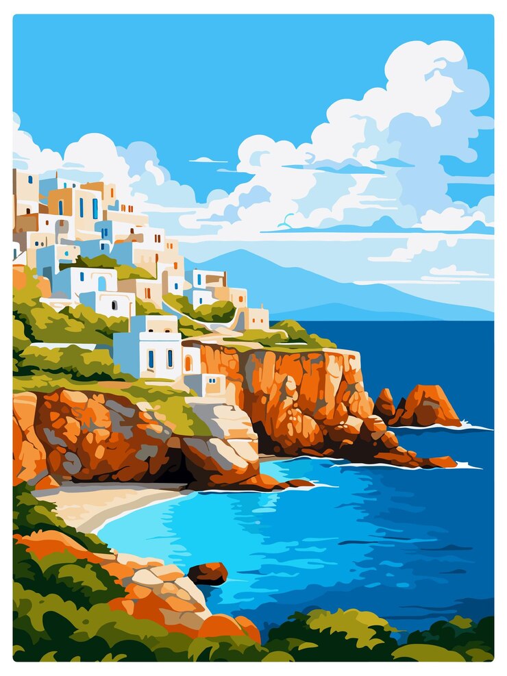 Vector kythira greece vintage travel poster wall art print souvenir postcard portrait wpa illustration
