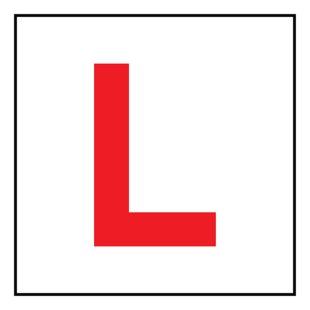 Vettore l simbolo del tabellone segno della targa del conducente dell'allievo simbolo del principiante della scuola guida per auto lettera rossa l