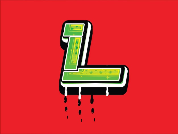 L Cannabis letter logo with drip effect