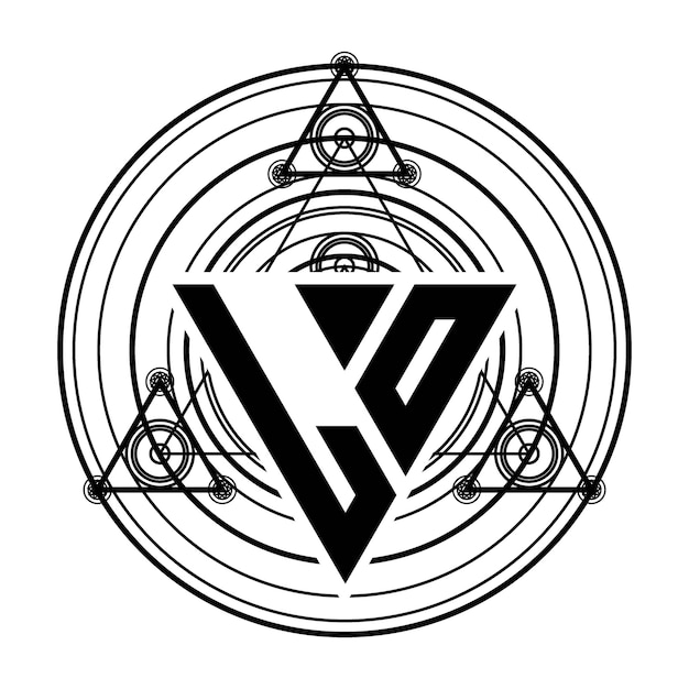 Vettore lo logo lettera monogramma con modello di design a forma di triangolo con ornamenti geometrici sacri