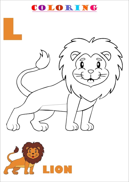 L voor Lion Coloring Art For Kids Sketch Vector