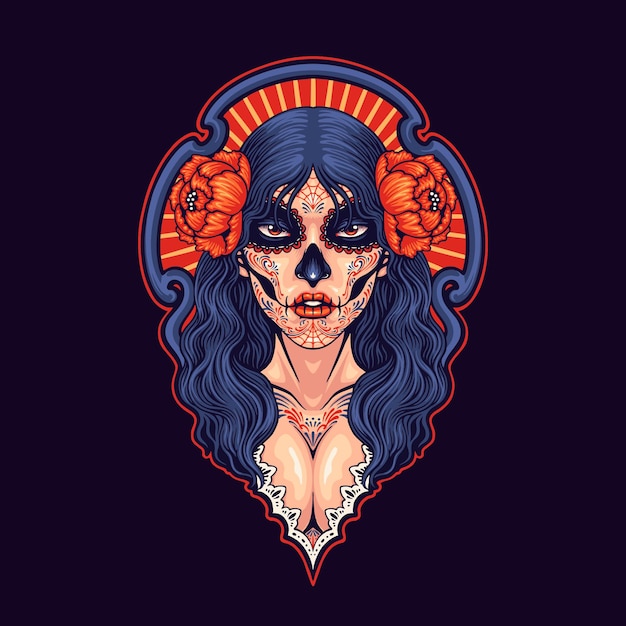 Vector la catrina meisje mascotte logo