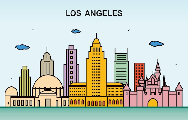 LA City Tour Cityscape Skyline Красочные иллюстрации