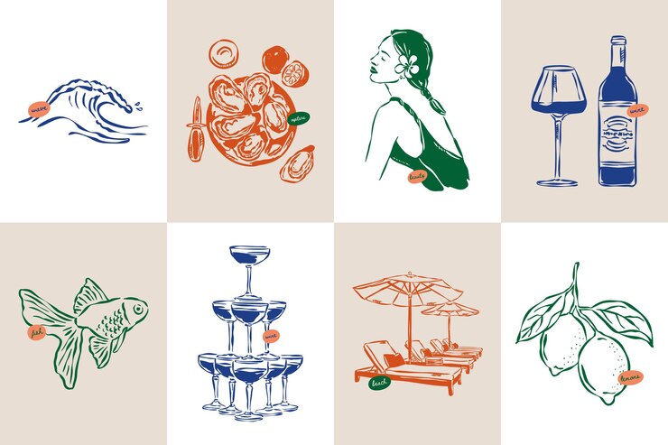 La Dolce Vita sketch style doodle set