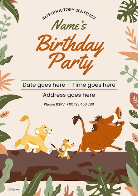 La invitación de cumpleaños del Rey León