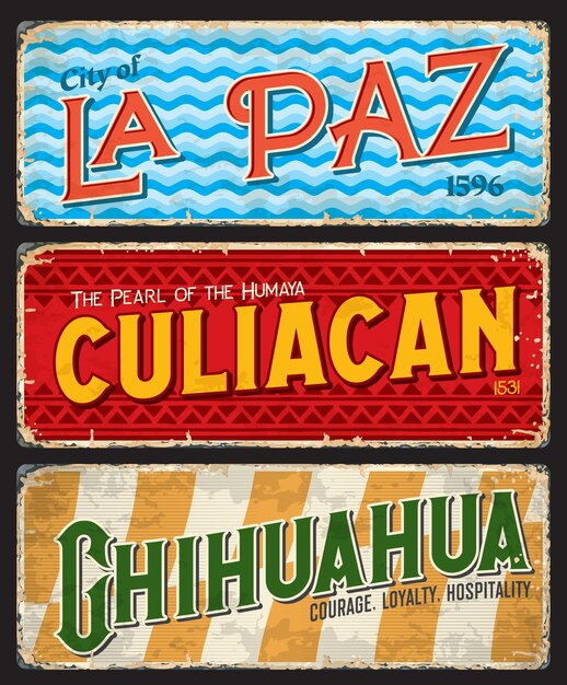 벡터 la paz culiacan 치와와 시티 트래블 플레이트