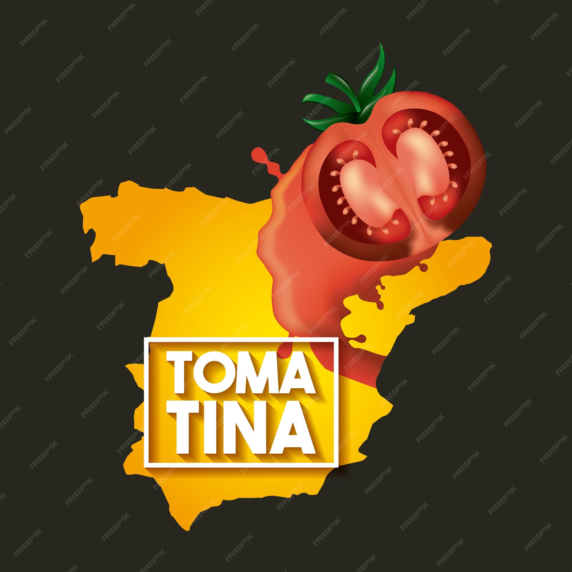 Premium Vector La tomatina black background spain map tomato festival