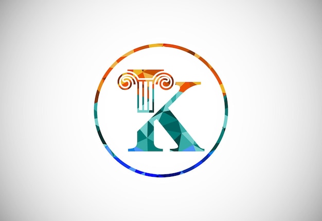 Laag poly letter K met wet pijler logo ontwerp Law office vector logo sjabloon