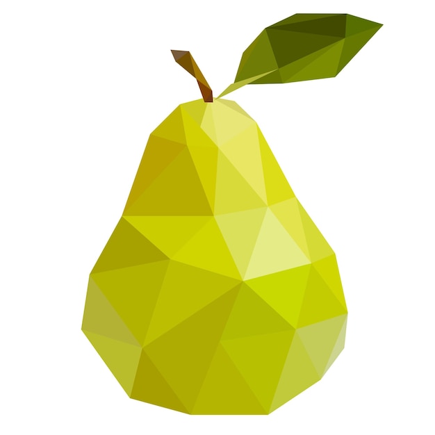 Vector laag poly ontwerp rijpe peer met blad, geometrische icon illustratie vector geïsoleerd fruit logo web