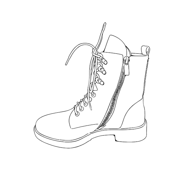 Laars met veters en rits winter herfst lente schoenen doodle lineaire cartoon kleuring