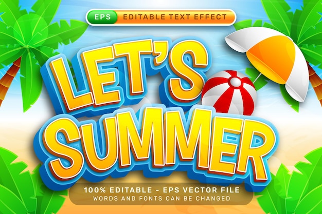 Laat de zomer bewerkbare tekst effect vector illustratie
