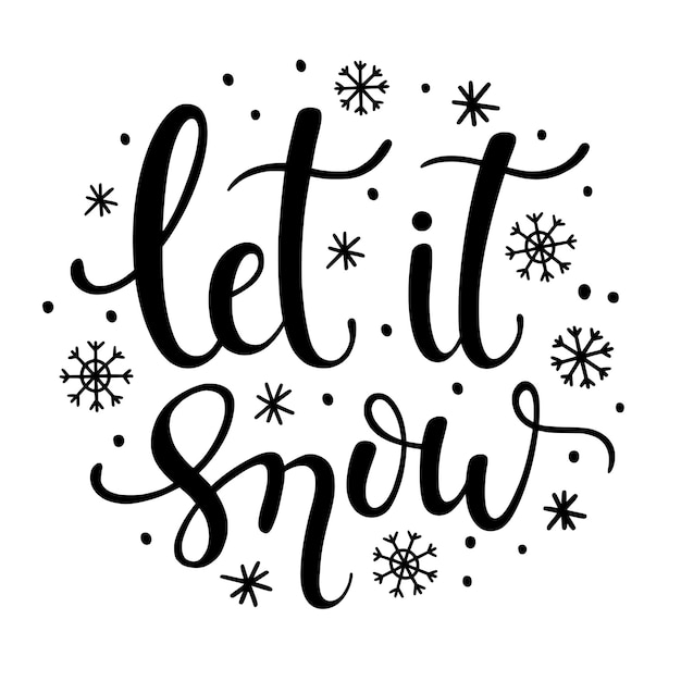 Laat het sneeuwen - Handgetekende belettering inscriptie met sneeuwvlokken. Geïsoleerd voorwerp op witte achtergrond.