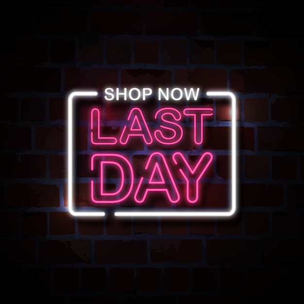 Laatste dag winkel nu neon stijl teken illustratie